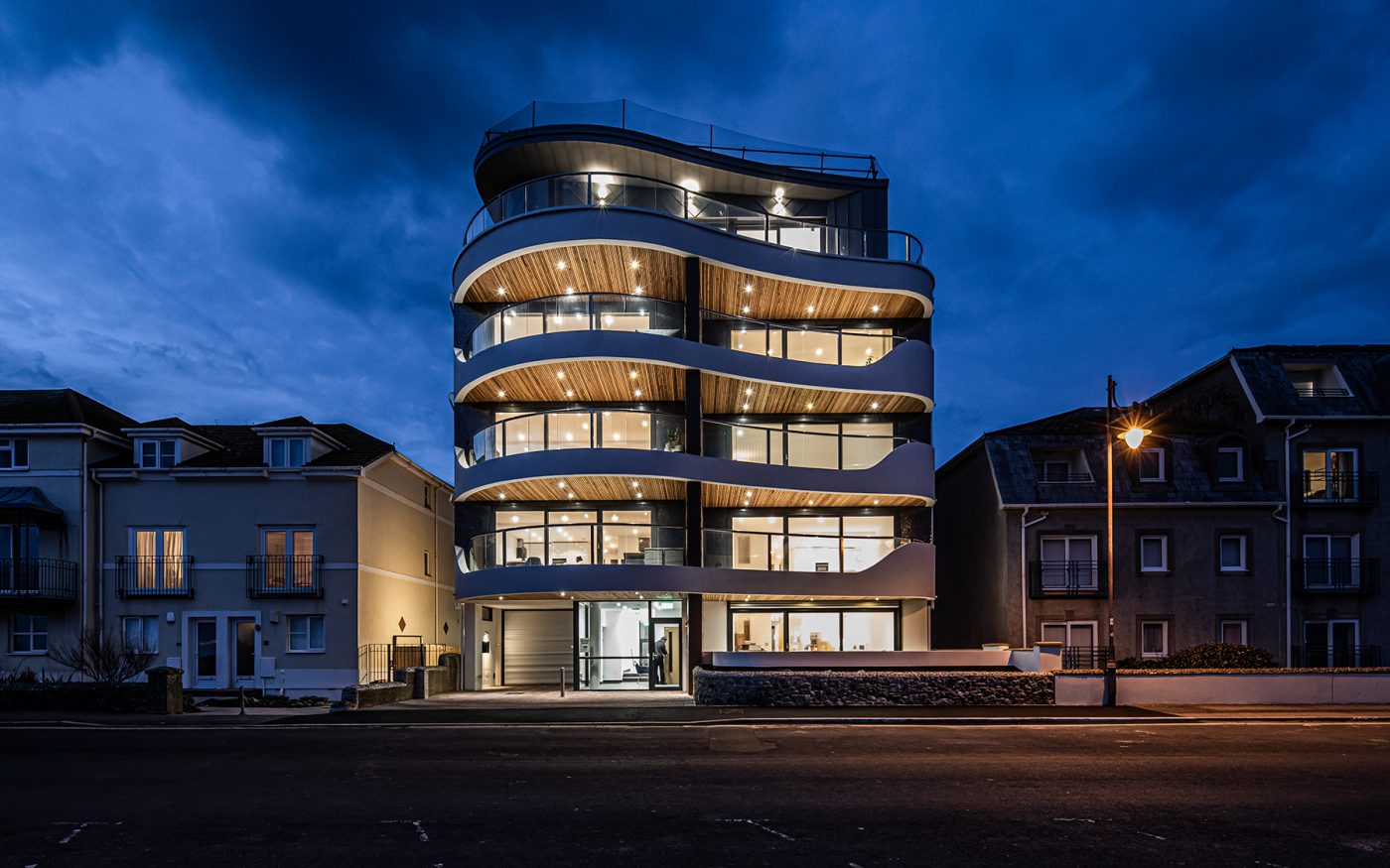 Seaton Beach residential building at night