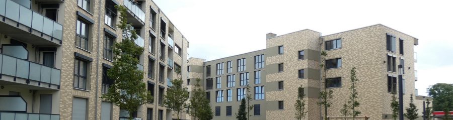 Modern building with brick slip facade