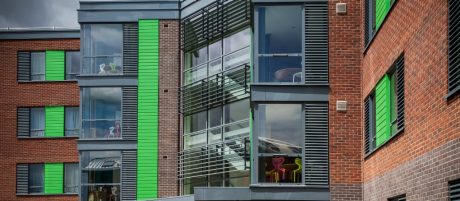 external image of the large floor to ceiling windows of the student accommodation