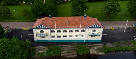 Aerial view of renovated boat house