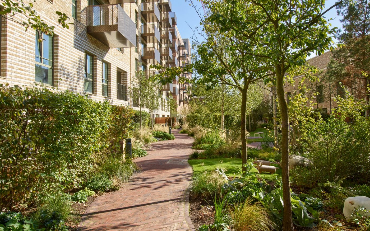 Clay paved path outside residential building